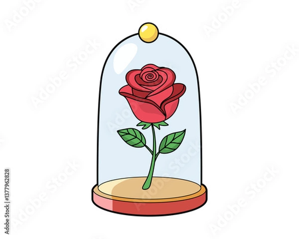 Fototapeta  Rose Enchantment. Flower, red rose isolated, Dark red rose with green leaves. Vector