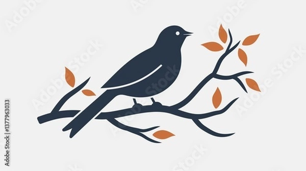 Fototapeta A cuckoo bird icon perched on a branch, outlined in a minimal style on a white background.