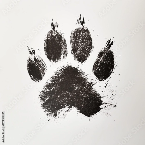 Obraz A paw print mark made with ink on white paper. 4