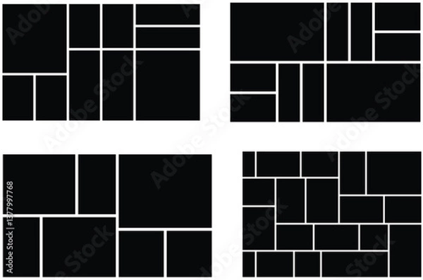 Fototapeta Set of empty photo collage template and background texture pattern. Mood board and wall picture presentation and portfolio collection. poster, mockup, banner, photo wall template.