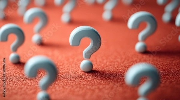 Fototapeta A red background filled with white question marks, representing the complexity of questions and inquiry.