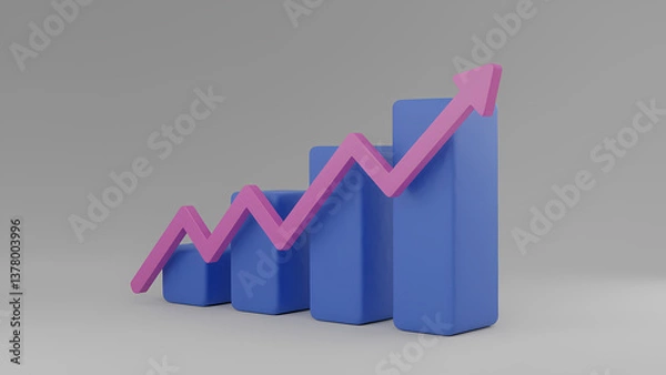 Fototapeta Blue Bar Graph with Pink Arrow Depicting Growth and Progression