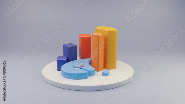 Fototapeta Colorful 3D Charts and Pie Graph for Business Analysis Presentation