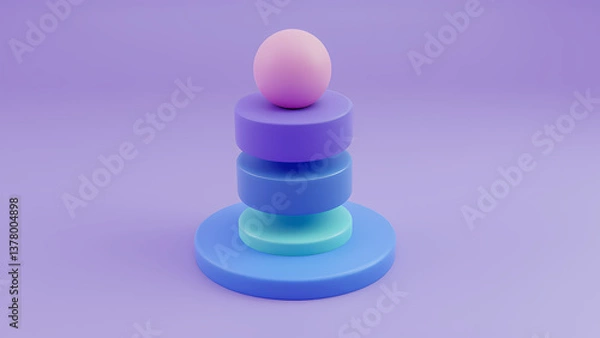 Fototapeta Colorful Geometric Shapes with a Pink Sphere on a Purple Background