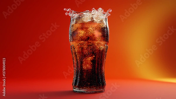 Fototapeta Refreshing Glass of Soda with Bubbles Splashing Against Gradient Background