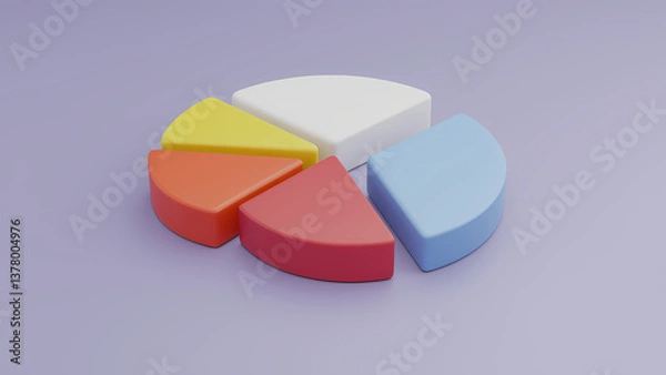 Fototapeta Colorful pie chart pieces on a purple background for data visualization