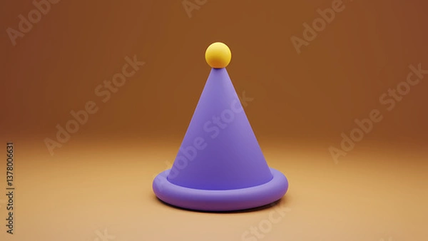 Fototapeta Colorful Party Hat with Yellow Topper on Soft Brown Background