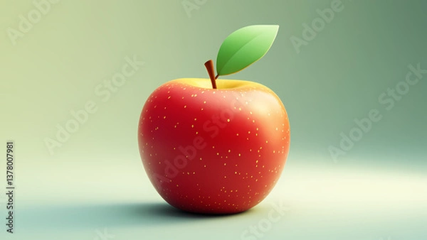 Fototapeta Vibrant Red Apple with Leaf on Soft Gradient Background