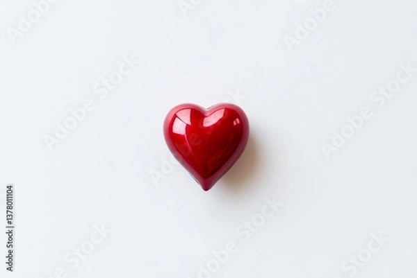 Fototapeta Red heart on white background, simple, elegant, love, flat lay