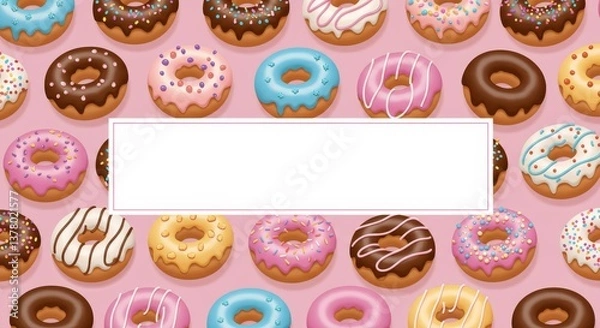 Fototapeta Donut Delight Background with Space - Sweet treats, delicious donuts, colorful frosting, sprinkles galore, and a blank space for your text. This symbolizes sweetness, joy, celebration, and fun