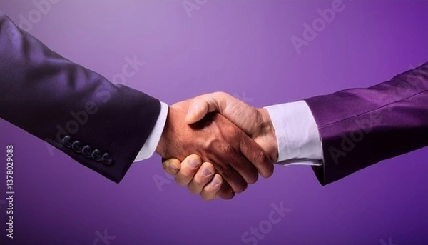 Obraz a formal business handshake against a solid purple background
