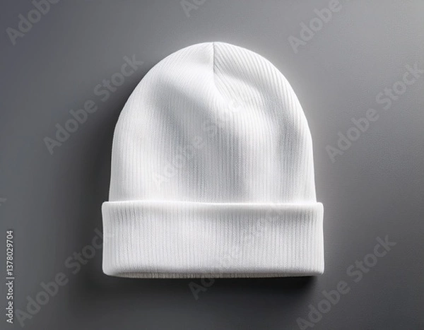 Obraz plain white beanie hat mockup on clean background