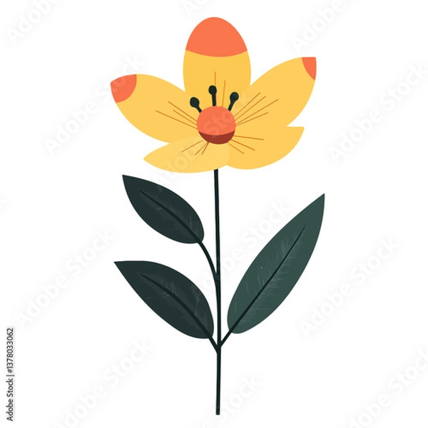 Fototapeta Flat vector flower, minimalist design, isolated on a white background.

