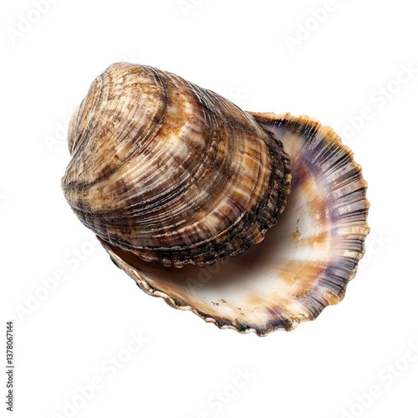 Fototapeta Surf clam displayed on a Transparent background showcasing its intricate patterns and unique shell structure, Surf clam in plate isolated on PNG background