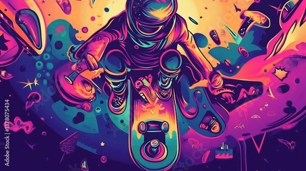 Obraz Cosmic Skate Astronaut Neon Dreamscape