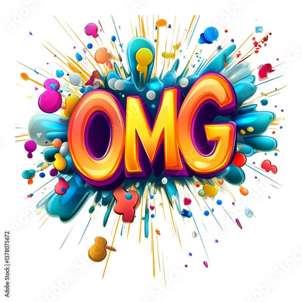 Obraz Comic Explosion with the Text "OMG" in Bold Typography, Isolated Against a Transparent Background for Surprise, Shock, or Excitement Campaigns