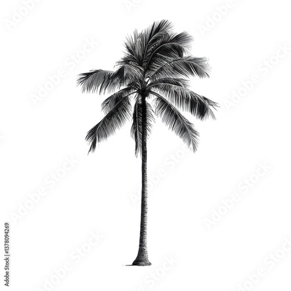 Fototapeta Tall palm tree standing alone on a Transparent background, symbolizing tropical tranquility and relaxation, Palm tree isolated PNG background