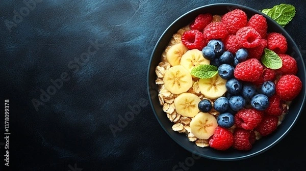 Fototapeta Delicious Berry Oatmeal Breakfast Bowl of excellence in splendor beyond compare with grace