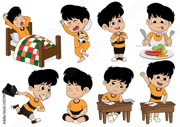 Obraz Set of kid activity  in one day.