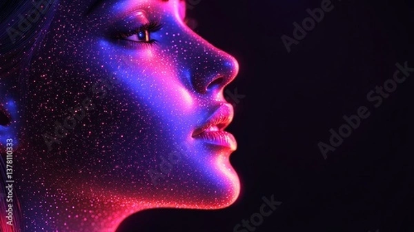 Obraz Radiant Woman, Glowing Neon Portrait of excellence in splendor beyond compare with grace in style