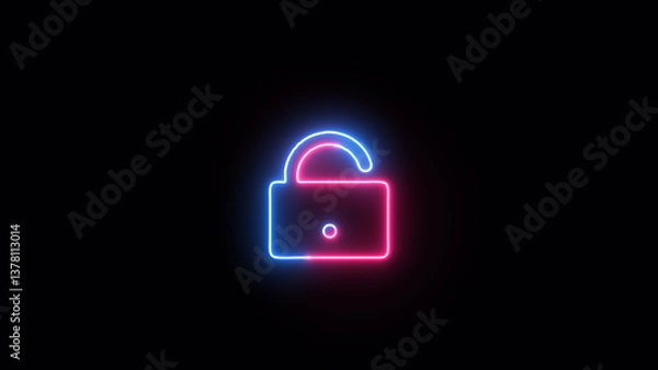 Obraz lock icon blue color neon glowing neon color security privacy password protection safety animated on a black background