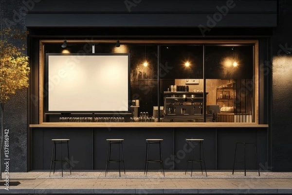 Obraz Cafe storefront window mockup for modern restaurant billboard design. AI generated illustration.