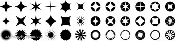 Fototapeta Set of abstract star and shape icons in black circular frames, perfect for logos or badges. Vector EPS 10