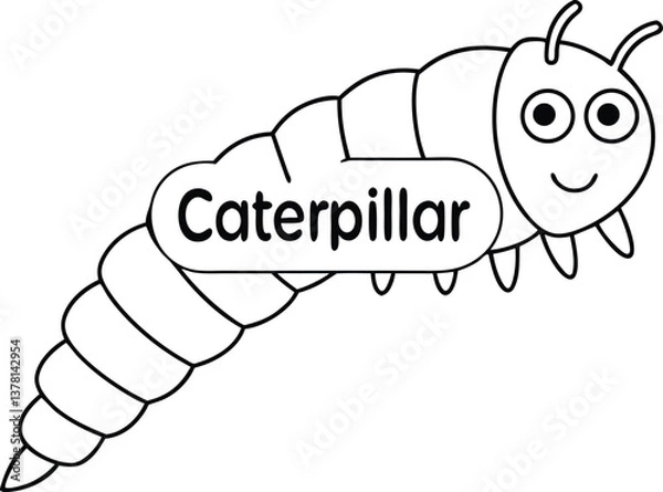 Fototapeta Cartoon Caterpillar Outline Drawing with Smile and Transparent Background