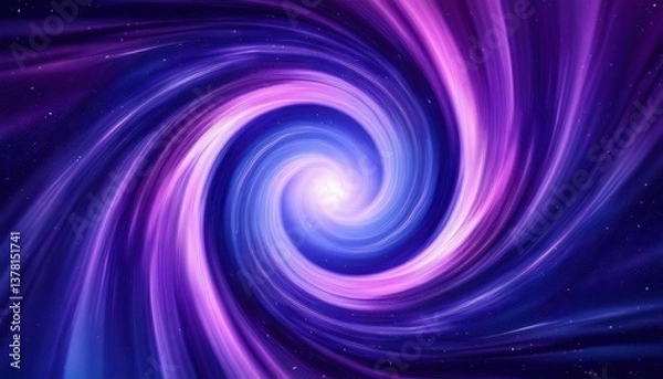 Fototapeta vibrant cosmic vortex with glowing light center, abstract purple and blue spiral, futuristic space time warp, sci-fi background

