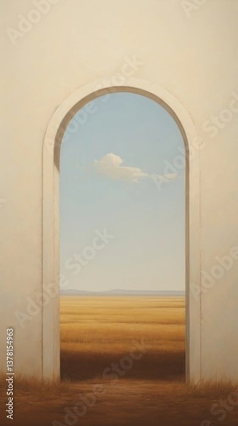 Obraz Minimal space tiny arch window painting architecture outdoors.