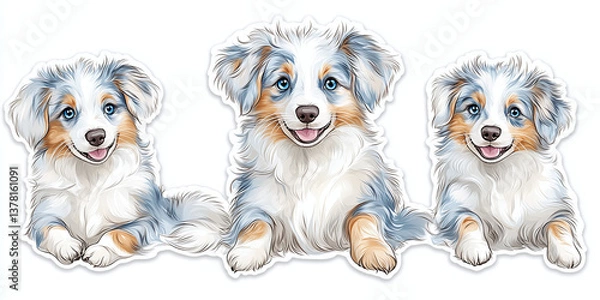 Fototapeta Sticker design featuring smiling happy puppies