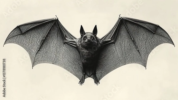 Fototapeta Hand drawn bat sketch showing open wings high resolution picture