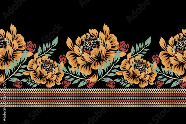 Obraz Damask flowers pattern,Ikat floral pattern vector illustration 