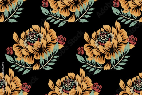 Obraz Damask flowers seamless pattern vector illustration,Ikat floral seamless pattern.