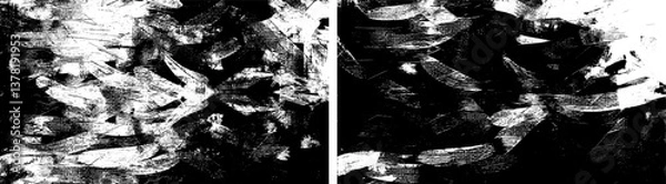 Fototapeta Backgrounds set of black patterns, textured brush strokes on canvas