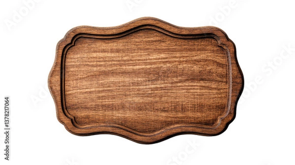 Fototapeta Wooden cutting board with patterned edges, top view, cut out transparent