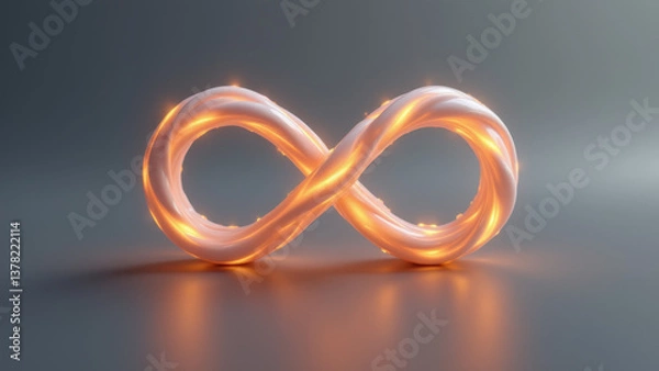 Fototapeta Abstract futuristic 3D rendering featuring infinity loops with glowing edges.