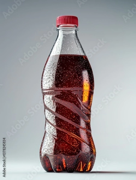 Fototapeta Sparkling Beverage Bottle with Bubbles and Water Condensation on a Gray Background