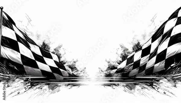 Fototapeta creative border frame of abstract racing flag on red background with copy space , racing winner concept graphic resource