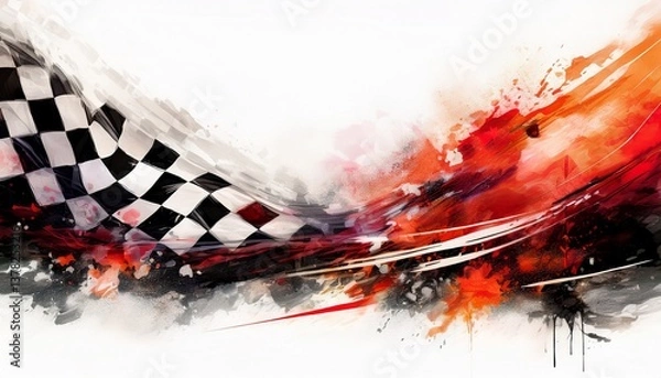 Fototapeta creative border frame of abstract racing flag on red background with copy space , racing winner concept graphic resource