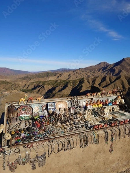 Obraz Handmade Souvenirs on Mountain Top Display, Tizi n Tichka in Morocco