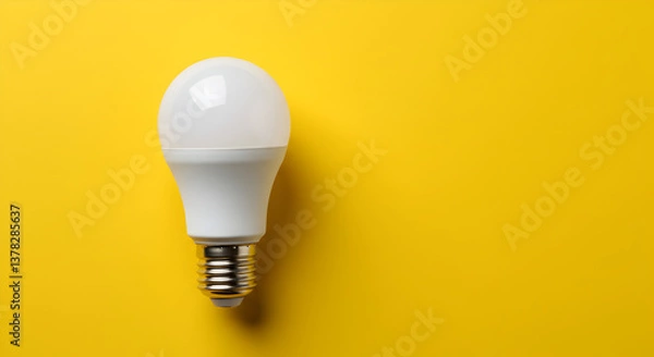 Fototapeta White Led Light Bulb Close Up on Bright Yellow Background for Energy Efficiency and Modern Illumination