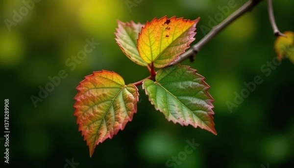 Fototapeta Branch showing early signs of leaf blight, close up , fungus, tree, biology