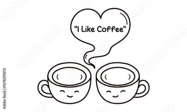 Fototapeta hand drawn two coffee cups with smiling faces