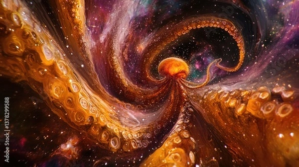Fototapeta an image of an octopus in space with a galaxy in the background and stars