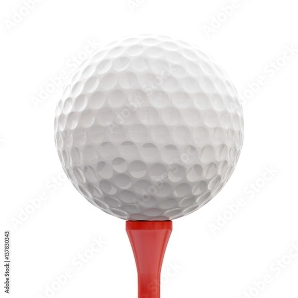 Obraz 3D rendering golf ball on red tee isolated on white