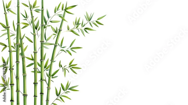 Obraz Bamboo stalks with leaves, tropical vegetation, greenery , cut out transparent
