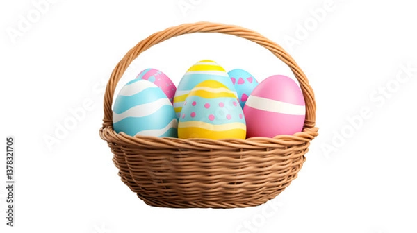 Fototapeta Easter basket with decorated eggs on black background, cut out transparent
