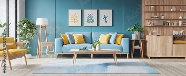 Obraz Modern living room design featuring a front view.