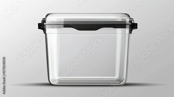 Fototapeta a stackable storage bin in clear plastic with a snap-on lid, minimalist and functional design, isolated on a transparent background.